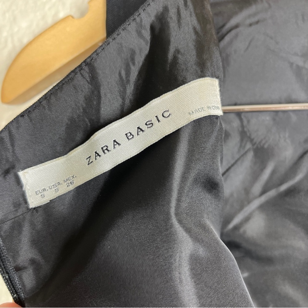 🔴 5 for $25! Zara Midi Dress Gemstone Neckline Black Knee-Length Ramie Sz Small - Picture 6 of 6